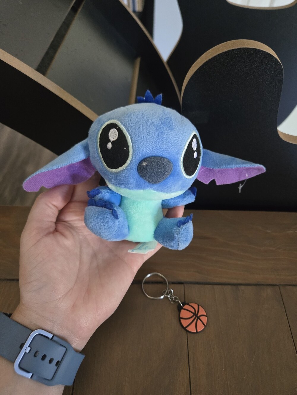 Disney Blue Plush Stitch Clip + Basketball Keychain